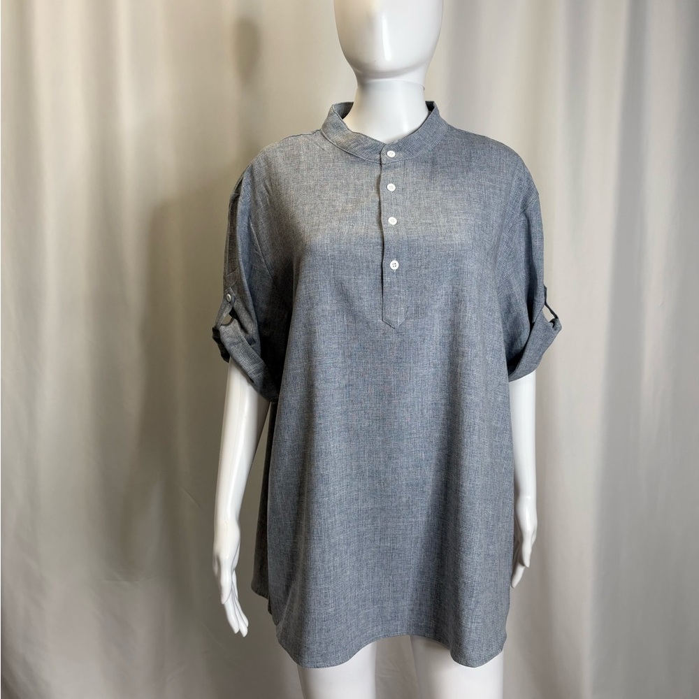 NWT Coofandy 1/2 Button Placket Popover Blouse Womens Sz Large Roll Short Sleeve - Picture 10 of 10